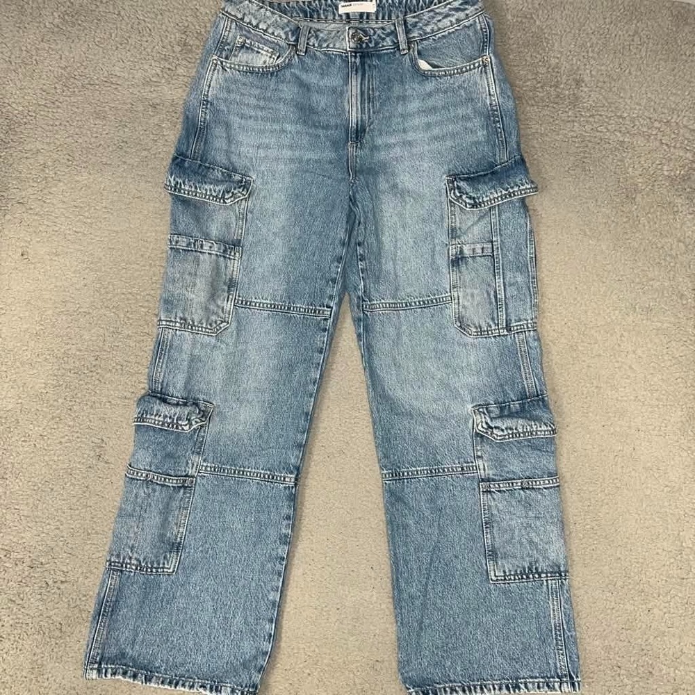 Garage Denim Jeans Women's 11/30 (32 x 30) Blue Cargo Straight Leg Utility Pants